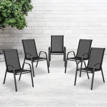 Flash Furniture 5 упаковок Черного уличного стула серии Brazos с гибким комфортным материалом и металлическим каркасом