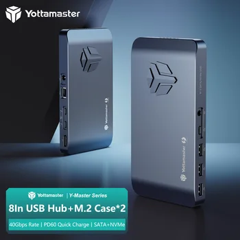 Yottamaster USB 3,1 Концентратор 10 Портов Док-станция TypeC Thunderbolt3 с дисплеем 4K 65 Вт, Зарядка с корпусом NVMe и SATA Емкостью 8 ТБ