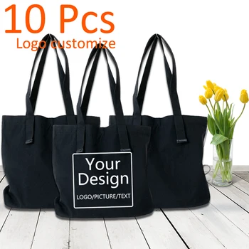 Дизайнерская сумка-тоут из 10 шт., сумки на заказ с логотипом, Белая Черная сумка для покупок, Модные женские дорожные холщовые сумки на плечо