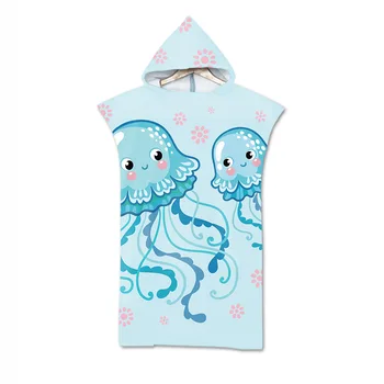 Пляжное полотенце с капюшоном из микрофибры с рисунком мультяшной рыбы для взрослых, быстросохнущее пончо для бассейна, банное полотенце с плащом, халат