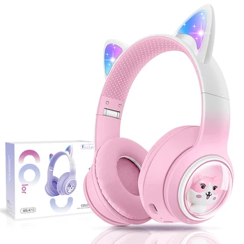 Беспроводная Bluetooth-гарнитура с кошачьими ушками, Подарок для милой девочки и мальчика, RGB светящаяся гарнитура, Мобильная игровая гарнитура для ПК