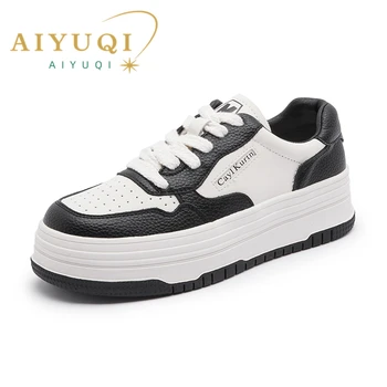 AIYUQI/ Женская спортивная обувь; Новинка 2023 года; Повседневные кроссовки на платформе из натуральной кожи; Женские нескользящие Белые Спортивные женские кроссовки;