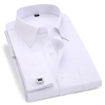 Мужская Рубашка с французскими манжетами, Приятная Белая Рубашка с длинными рукавами и пуговицами, Мужские брендовые рубашки Обычной посадки, запонки в комплекте 6XL