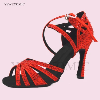 Красный Индивидуальный Цвет, Стразы, Обувь Для Латиноамериканских Танцев Сальса Бачата, Танцевальная Обувь 2021, Высококачественная Конкурсная Обувь Для Латиноамериканских Танцев Сальса, Танцевальная Обувь Для Женщин