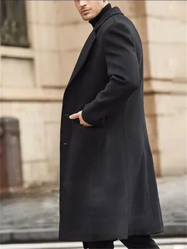 Мужское зимнее пальто, 1 шт., рабочий деловой воротник с лацканами, повседневная куртка, верхняя одежда, однотонный Черный, серый, Хаки