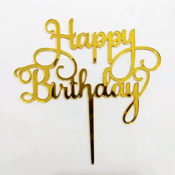 бесплатная доставка, 10 шт., золотые акриловые топперы для торта с днем рождения, вечерние украшения