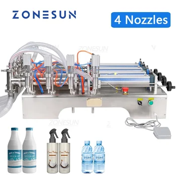 ZONESUN Четырехголовочная пневматическая автоматическая машина для розлива Горизонтальных Эфирных масел, воды, Парфюмерии, Оборудования для пищевых напитков