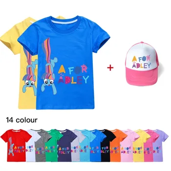 A for Adley/ Одежда для маленьких девочек, Хлопковый топ с рисунком для мальчиков, детская летняя футболка, одежда в стиле Каваи для подростков, Футболки для маленьких детей + кепка