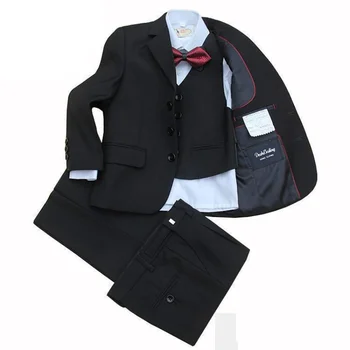 Костюм для больших мальчиков, Детский черный комплект, праздничный костюм, свадебный костюм, 5 предметов, куртка + жилет + брюки + галстук-бабочка + рубашки, размер от 2 до 12 лет