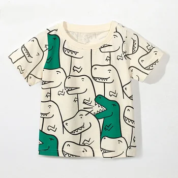 2023 Детская футболка для мальчиков, детские рубашки для девочек, хлопковые футболки с рисунком динозавра с короткими рукавами и полным принтом для малышей, одежда