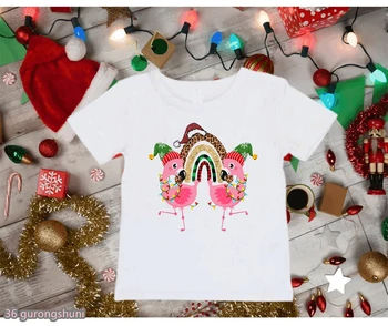 Милая Футболка с принтом животных Фламинго, Северного Оленя, Подарок На Рождество Для девочек, Футболка Harajuku Kawaii, Детская одежда, Забавная футболка, Топы