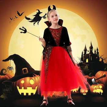 Детское Платье ведьмы на Хэллоуин для девочек, детское сценическое представление ведьмы на Хэллоуин, костюмы для косплея для детей, одежда для вечеринок