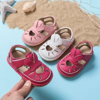 Летние сандалии для младенцев, обувь для малышей с защитой от столкновений для маленьких девочек, Детские пляжные сандалии из натуральной кожи с мягкой подошвой