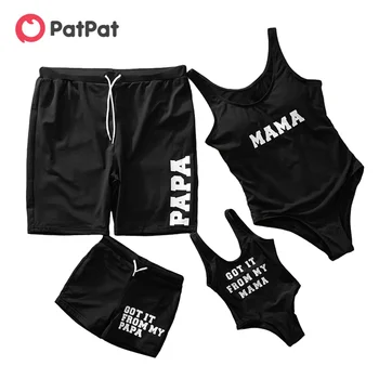 PatPat/Новое поступление, летний семейный купальник черного цвета с милым буквенным принтом, комплекты купальников для праздника