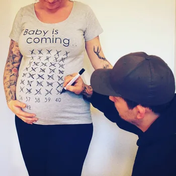 Грядет ребенок, футболка для беременных, топы, одежда для мам, Женская футболка с календарем обратного отсчета беременности, футболка с объявлением о рождении ребенка