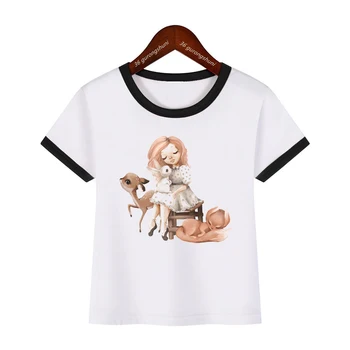 Футболка для девочек, милая Одежда для девочек с цветочным рисунком животных и мультяшным принтом, летняя повседневная футболка для мальчиков, забавная футболка для малышей, топ, прямая поставка
