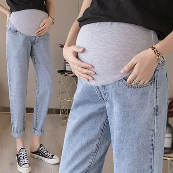 Новые Свободные фигурные брюки для беременных, Прямые джинсы для беременных, Весенне-летние Повседневные свободные брюки, одежда для беременных