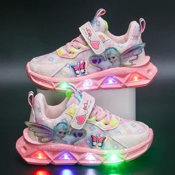 Повседневная обувь для девочек Disney, Кроссовки с мультяшной подсветкой Frozen 2, Обувь Принцессы Эльзы, обувь для малышей, подарок на день рождения для девочки