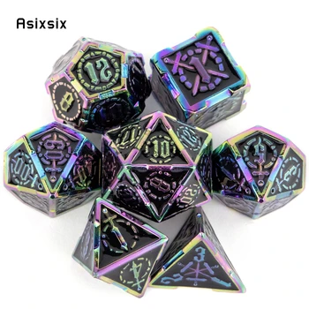 7 Шт. разноцветных металлических кубиков с двойными мечами, набор твердых многогранных кубиков, подходящих для ролевой настольной игры RPG