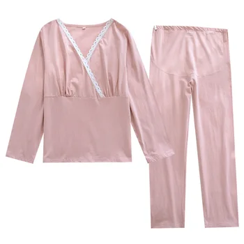 Весенняя хлопковая пижама в японском стиле с V-образным вырезом для помещений, Женская модальная одежда для беременных, Мода для беременных, простое мягкое кружево
