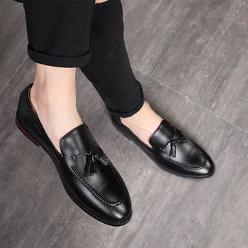 Лабутены Большого размера, Британо-корейская версия мужской повседневной формальной офисной свадебной кожаной обуви Beans Shoes P006