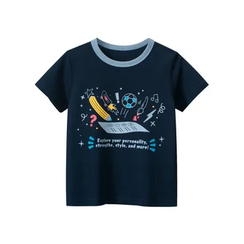 2023 Новая летняя детская футболка с короткими рукавами для мальчиков, хлопковый топ с мультяшным буквенным принтом, детская одежда, прямая поставка