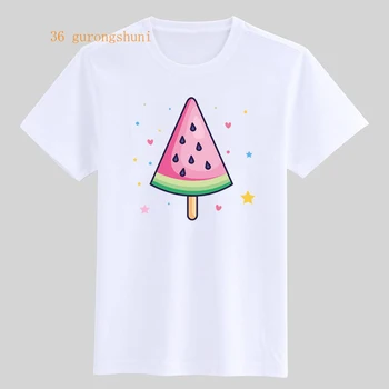 Милые футболки с изображением арбузного мороженого, футболка для мальчиков, детская одежда для мальчиков, Рубашки для девочек, детская футболка