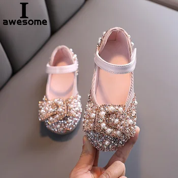 2021 г. Новая детская обувь Модные Жемчужные Стразы, блестящие детские туфли принцессы для маленьких девочек, обувь для переодевания, вечеринки и свадьбы