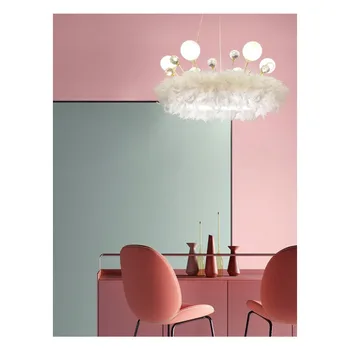 Современная креативная хрустальная люстра из перьев, светодиодное освещение, гостиная, спальня, люстра в скандинавском стиле, детская комната, круглая лампа