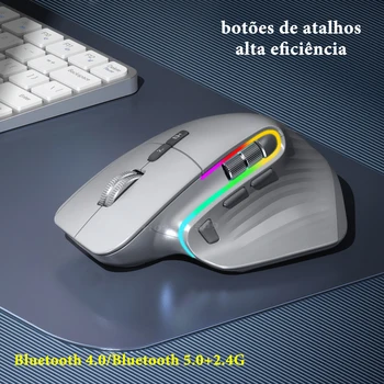 Перезаряжаемая Беспроводная компьютерная мышь Bluetooth Эргономичная Бесшумная RGB USB-C 5 точек на дюйм 9 Кнопок с возможностью отключения Оптические мыши 2,4 G