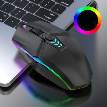 2023 Проводная Игровая мышь 1600 точек на дюйм, Оптическая 6-кнопочная USB-мышь с RGB подсветкой и беззвучной Мышью, подходит для настольных компьютеров, ноутбуков и