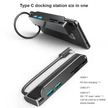 Док-станция для ноутбука RYRA 6 в 1 USB C С поддержкой 4K HDMI, 2 устройства чтения карт USB SD/Micro SD, USB C к магнитному адаптеру