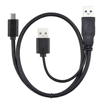 CY Xiwai USB 3.0 Разъем для передачи данных и USB 2.0 Двойной кабель питания USB-C Type-C Y для ноутбука и жесткого диска 60 см Черный