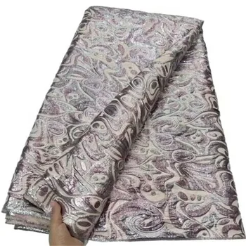 Розовая африканская парча, жаккардовая кружевная ткань, нигерийский дамасский цветочный материал, лоскутная ткань Dentelle Africaine для пошива платья
