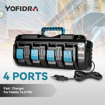 Зарядное устройство европейского стандарта Yofidra 12A. Заряжайте одновременно 4 батарейки. для литиевой батареи Makita 14,4-18V быстрое зарядное устройство