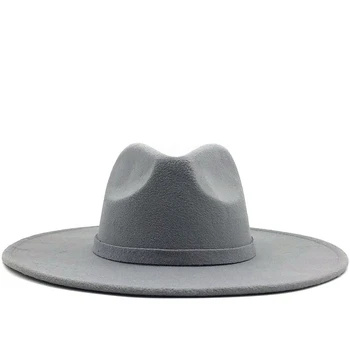 Женская фетровая шляпа с широкими полями, однотонная Шерстяная Фетровая шляпа для мужчин, Осенне-зимняя Панама Gamble, серая джазовая кепка