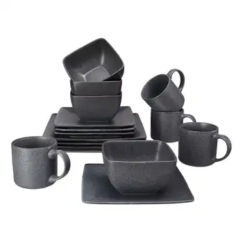 Набор посуды из темно-серого квадратного керамогранита из 16 предметов