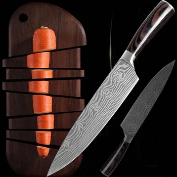 Кухонный нож Liang Da, Ножи шеф-повара, Японский 7CR17 440C, Имитация Высокоуглеродистой нержавеющей Стали, Дамасский Шлифовальный Лазерный нож