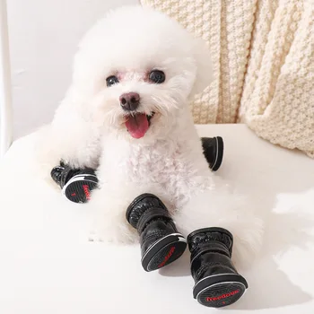 Набор из 4 зимних бахил для домашних животных, обувь для собак, плюс Бархатная осенне-зимняя хлопчатобумажная обувь для сохранения тепла, принадлежности для обуви для домашних животных