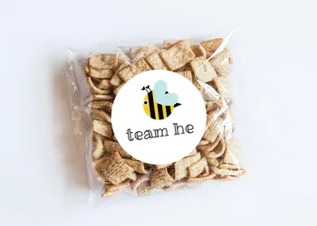 25 Шт. Наклейки Bee Team He, Раскрывающие пол, Шмель, Детский Душ, Этикетки для Пчелиных Банок с медом, Уплотнения для конвертов, Пакеты для подарков