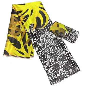 2023 Новая шелковая ткань с многоцветной печатью, шифоновая атласная шелковая ткань, высококачественная африканская шелковая ткань 4 + 2 ярда для летних платьев