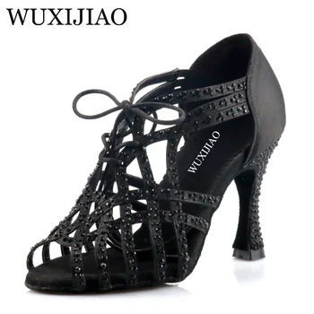 WUXIJIAO, Блестящие туфли для латиноамериканских танцев, женские туфли для бальных танцев, Обувь для вальса с жемчугом На высоком каблуке 9 см, Лидер продаж