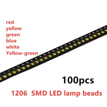 1206 SMD LED красный, желтый, синий, зеленый, белый свет, высокояркие светодиодные лампы с шариками 100шт