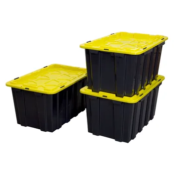 Монтируй! 15,8 галлона. Сверхпрочные пластиковые контейнеры для хранения, черный и желтый, 3 ящика для хранения, ящик для хранения