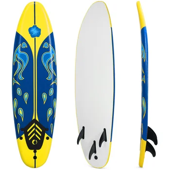 Доска для серфинга MEIZHI 6 футов с 3 съемными плавниками, страховочный поводок желтого и синего цветов