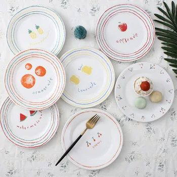 Керамическая тарелка с ручной росписью в корейском стиле INS, Милая тарелка для закусок, фруктовая плоская тарелка