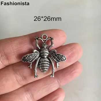 50 шт. -Винтажный металлический 3D кулон в виде пчелы, 26 *26 мм, Антикварные подвески в виде пчелы, Ювелирные изделия ручной работы
