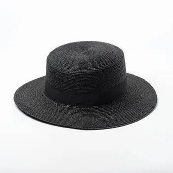 X223 Летняя солнцезащитная шляпа для отдыха с украшением в виде ленты, черная соломенная кепка для взрослых, шляпа с плоским верхом, соломенная шляпа для путешествий на открытом воздухе
