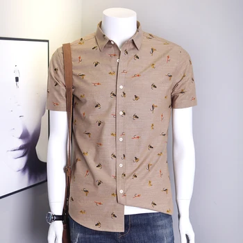 новое поступление, летняя мужская рубашка из чистого хлопка с принтом, с короткими рукавами, удобная повседневная, большая, свободная, тонкая, модный размер S-5XL 6XL