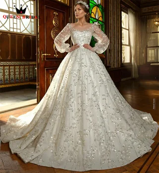 Элегантное Бальное платье С длинным рукавом, Свадебные платья Из Тюля, Кружевная аппликация Бисером, Вечернее Свадебное платье на заказ JT25